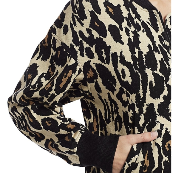 Diane von Furstenberg Full Zip Lon Leopard 100% Cotton Bomber Jacket Size XS EUC - Picture 4 of 11